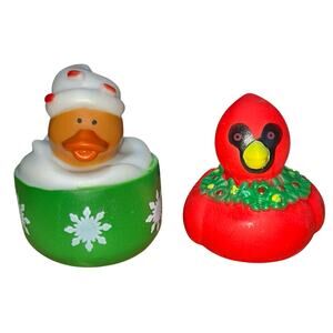 Set of 2 Christmas Cup of Cocoa Redbird 2" Rubber Ducks Duckies Jeep Duck Ducked